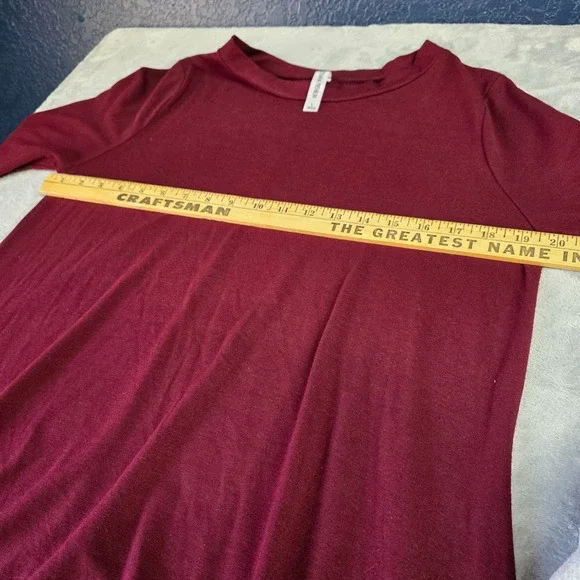 Zenana Premium Women Size Lg Maroon Red Pull On Dress 3/4 Sleeve high low maxi - Picture 3 of 4